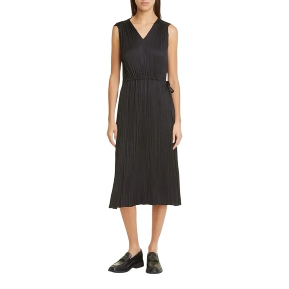 Vince Dresses & Skirts - Vince Pleated V-Neck Drawstring Midi Dress Black  Minimalist Sleeveless